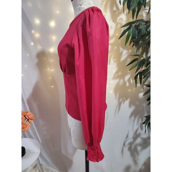 Anthropologie NWT Crepe Smocked Structured Blouse Womens Size S Barbie Pink Top - Picture 4 of 8